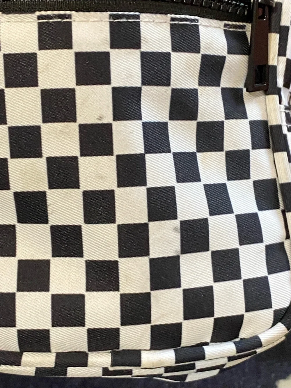Brixley Rally Checked Crossbody Mini Bag with Black Strap in Black and White